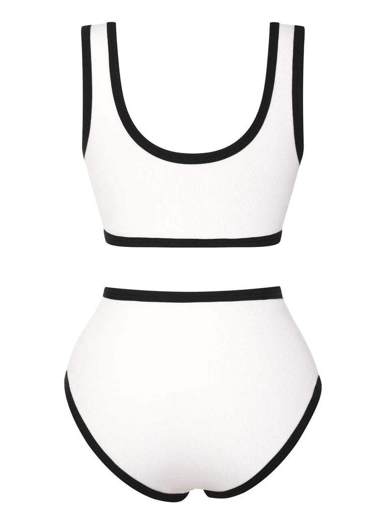 This White 1930s Knit Contrast Swimsuit carries 1930s vacation dreams in every stitch
