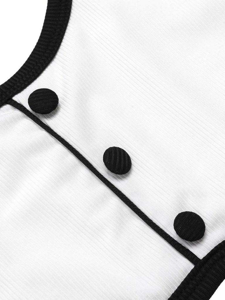 White 1930s Knit Contrast Swimsuit — because 1930s glamour never goes out of style