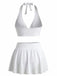 White 1930s Lily Floral Halter Wrap Mesh Skirt Bikini Set | vintage skirt, retro style, swing skirt - perfect for retro fashion enthusiasts