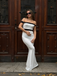 White 1930s Off-Shoulder Fishtail Dress - vintage dress, retro fashion, pure white