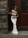 White 1930s Off-Shoulder Fishtail Dress - vintage dress, retro fashion, pure white