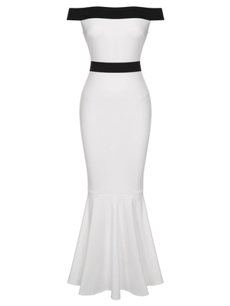 She slips into this White 1930s Off-Shoulder Fishtail Dress and suddenly it's a 1930s daydream