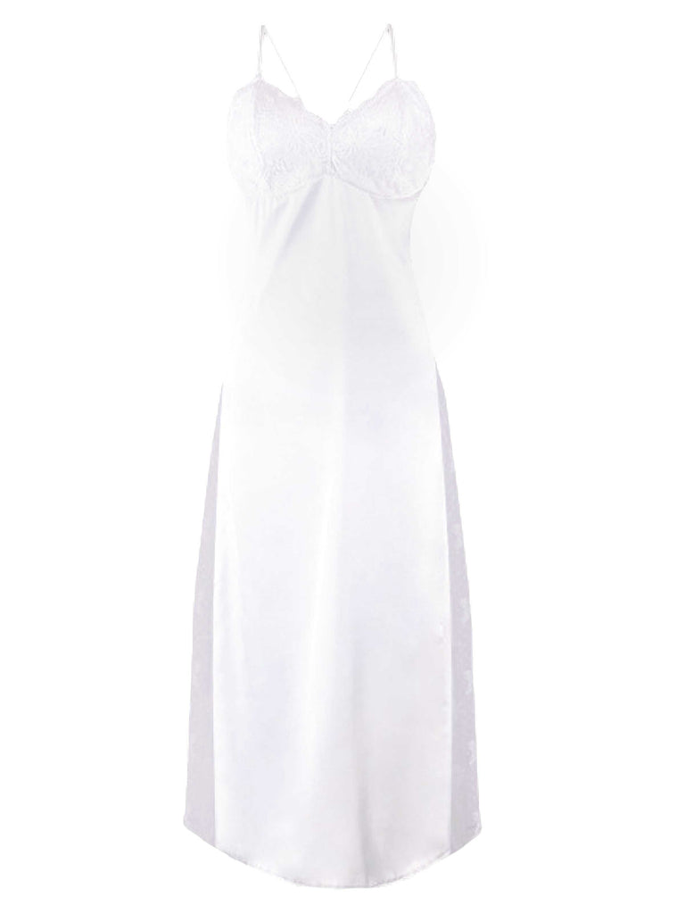 White 1930s Sheer Mesh Lace Nightdress Set - vintage dress, retro fashion, pure white
