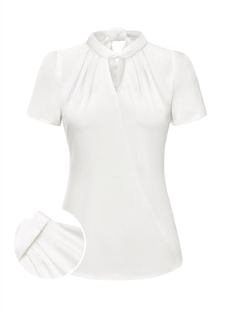 She pairs this White 1930s Solid Keyhole-Neck Satin Blouse with confidence and 1930s charm