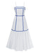 She slips into this White 1930s Spaghetti Straps Blue Lines Dress and suddenly it's a 1930s daydream
