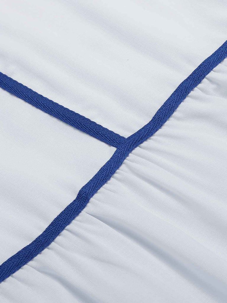 White 1930s Spaghetti Straps Blue Lines Dress, vintage dress, retro fashion - perfect for women who love vintage and retro fashion