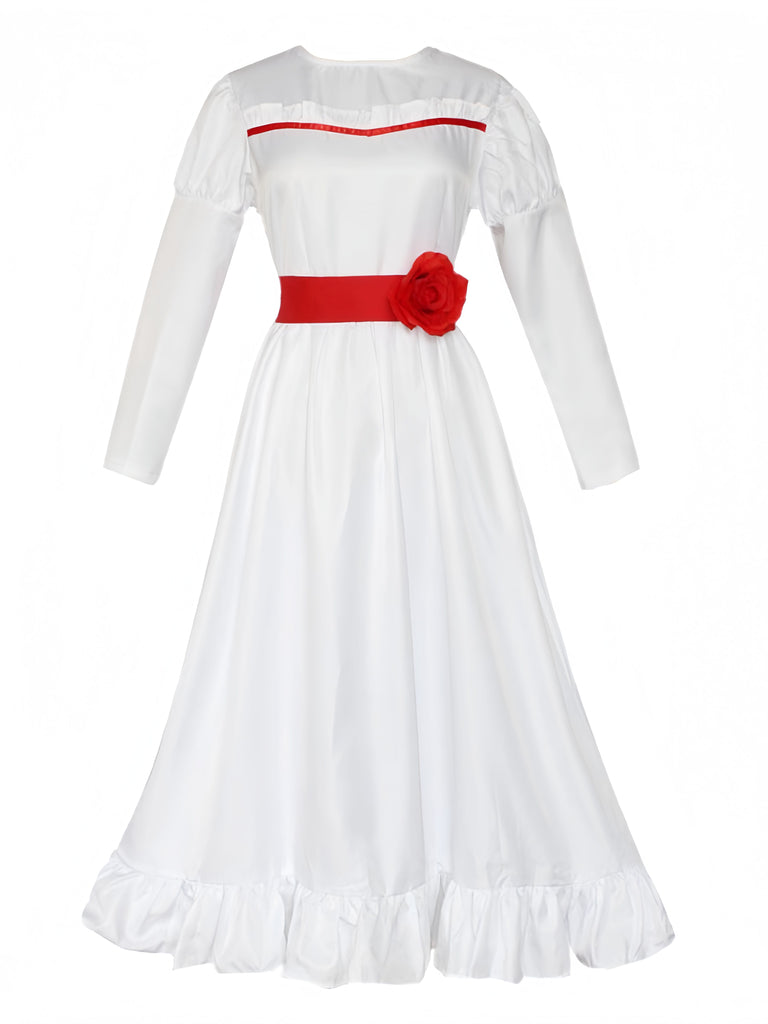 White 1940s Annabelle Doll Inspired Dress - vintage dress, retro fashion, elegant red