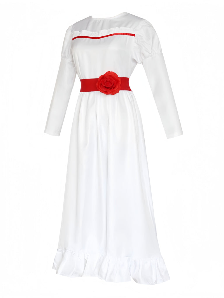 White 1940s Annabelle Doll Inspired Dress - vintage dress, retro fashion, elegant red