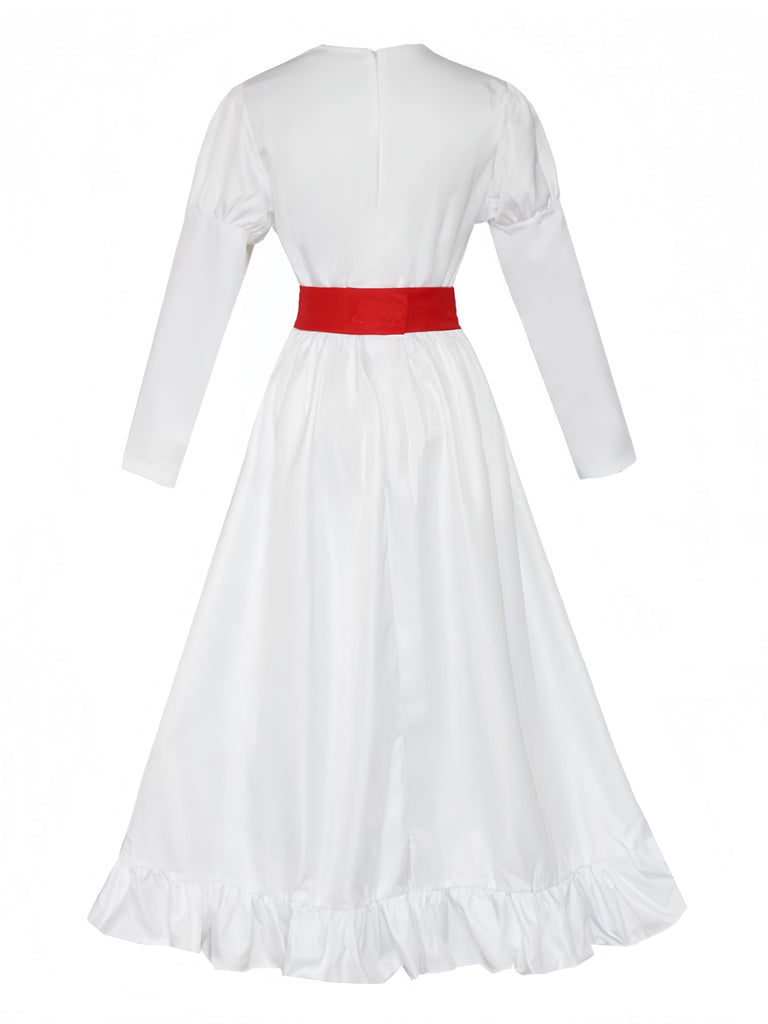 White 1940s Annabelle Doll Inspired Dress - vintage dress, retro fashion, elegant red