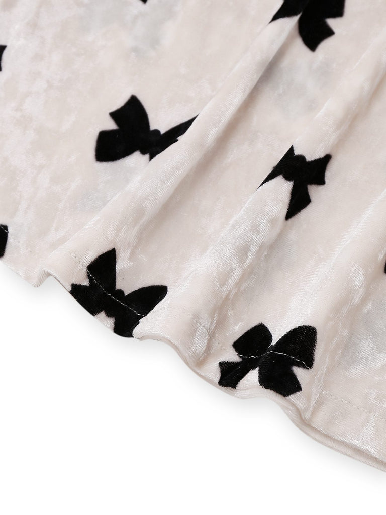 White 1940s Bow Print Velvet Pajama Set - vintage fashion, retro style, pure white