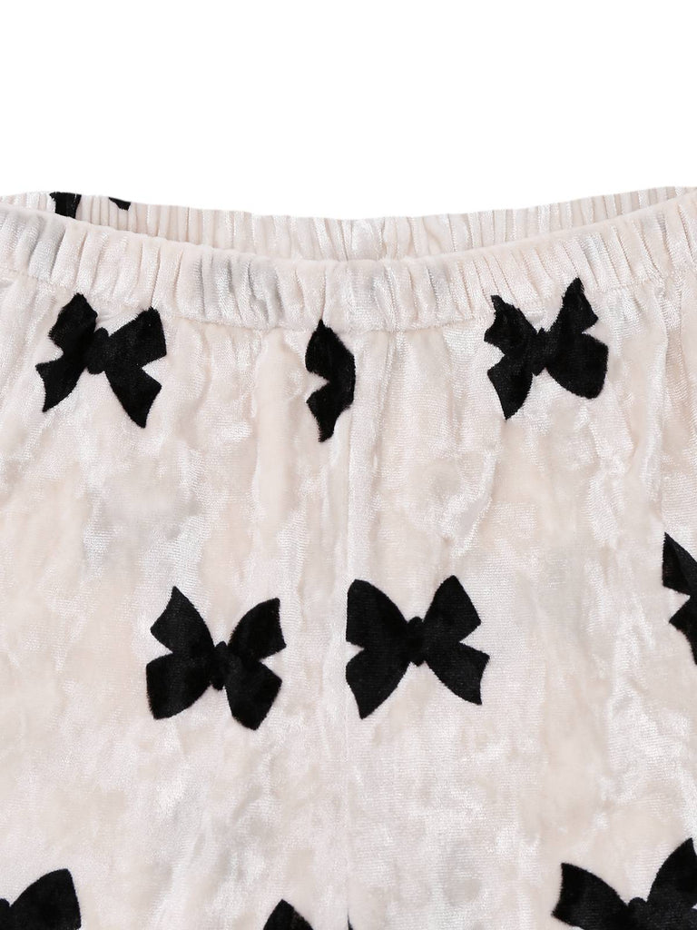 White 1940s Bow Print Velvet Pajama Set - vintage fashion, retro style, pure white