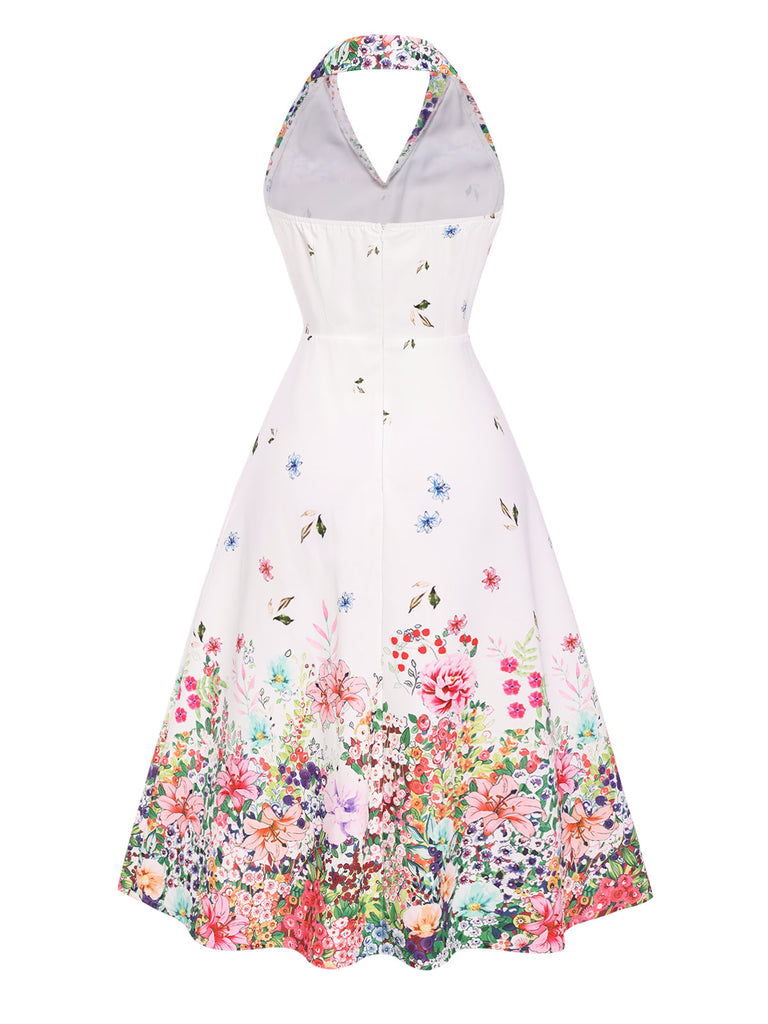 White 1940s Floral Lapel Patchwork Dress — the kind of 1940s dress that makes strangers smile