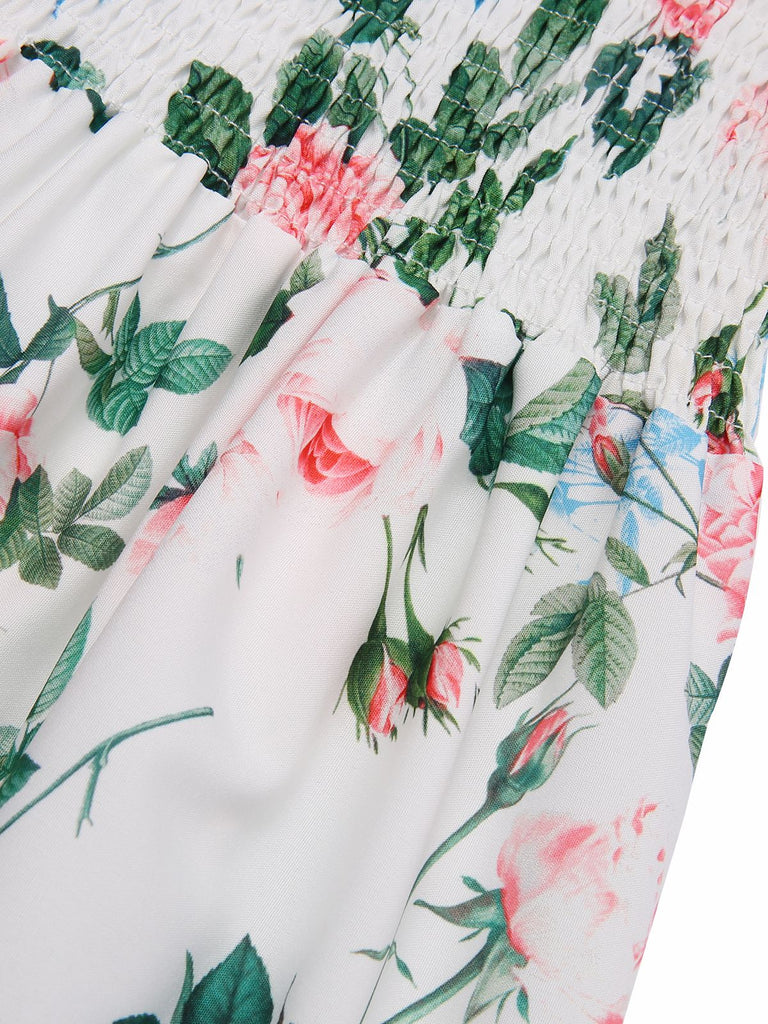 White 1940s Floral Pleated Belt Dress, vintage dress, retro fashion, floral print - perfect for women who love vintage and retro fashion