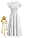 White 1940s Solid Flutter Sleeve Tiered Smocked Dress - vintage dress, retro fashion for vintage lovers