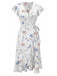 White 1940s Floral Print Flutter Sleeve V-Neck Wrap Dress, vintage dress, retro fashion, floral print - perfect for women who love vintage and retro fashion