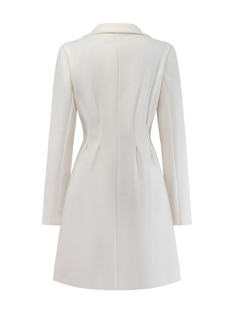 White 1940s Pearl Button Faux-Wool Coat - vintage fashion, retro style, pure white