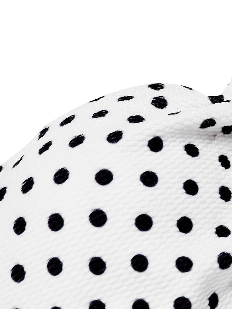 White 1940s Polka Dot Lace Up Halter Swimsuit — because 1940s glamour never goes out of style