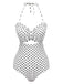 White 1940s Polka Dot Lace Up Halter Swimsuit: timeless style reimagined