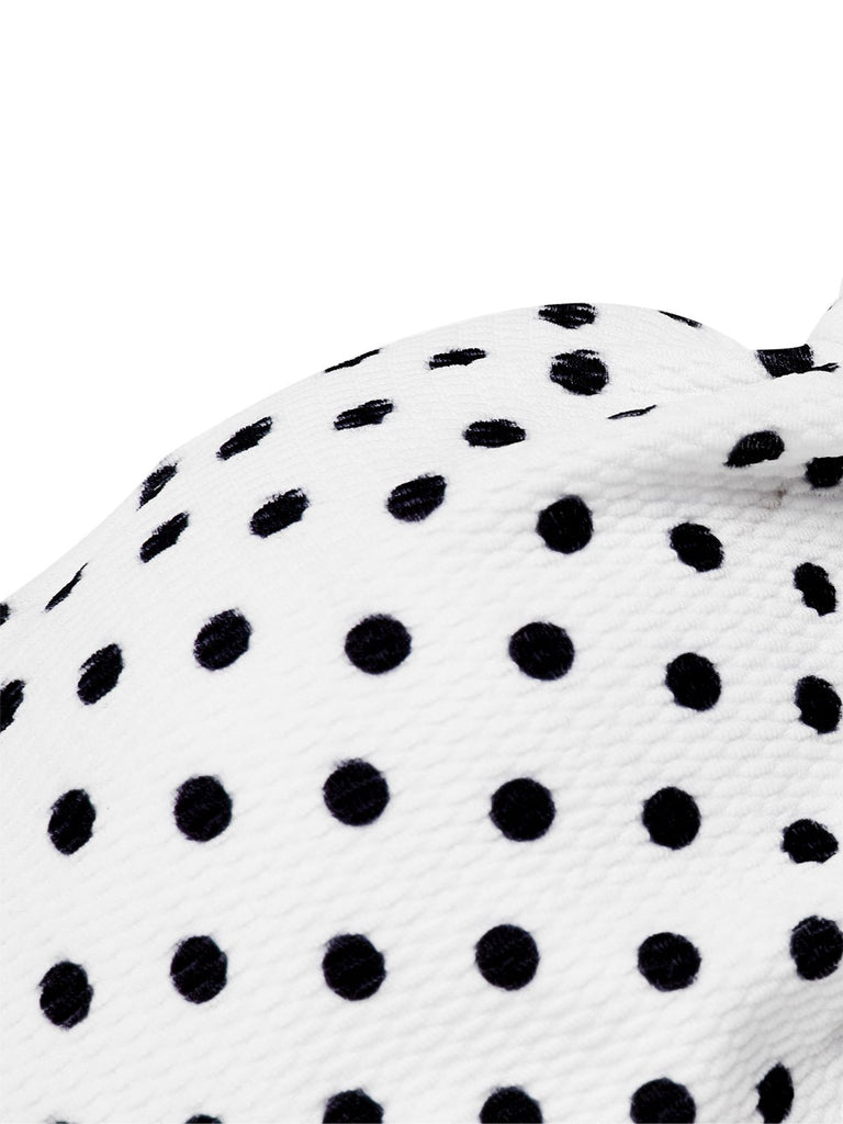 White 1940s Polka Dot Lace Up Halter Swimsuit — vintage elegance for the modern woman