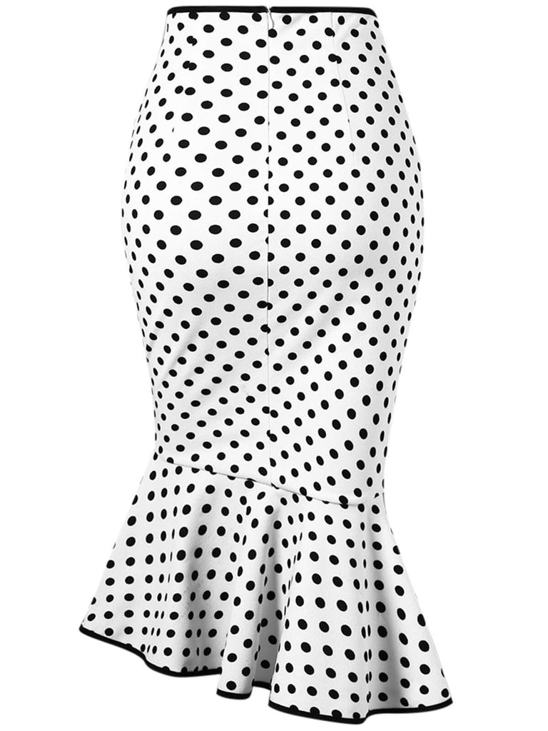 White 1940s Polka Dots Mermaid Skirt: 1940s grace for the woman who dances through life