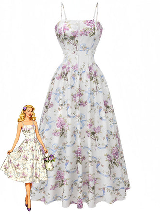 White 1940s Slip Floral Corset Tea Dress - vintage dress, retro fashion, pure white
