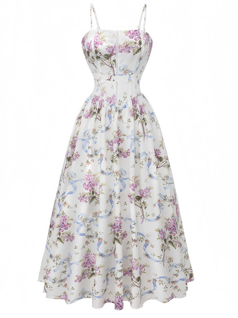 White 1940s Slip Floral Corset Tea Dress - vintage dress, retro fashion, pure white