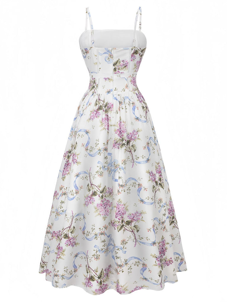 White 1940s Slip Floral Corset Tea Dress - vintage dress, retro fashion, pure white