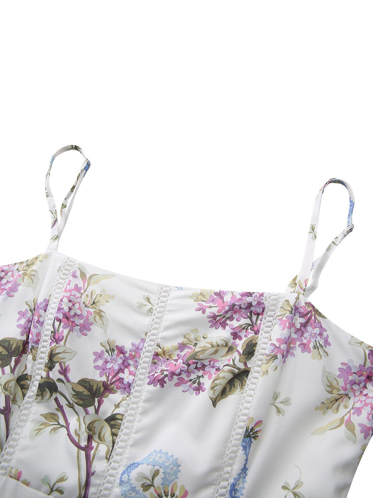 White 1940s Slip Floral Corset Tea Dress - vintage dress, retro fashion, pure white