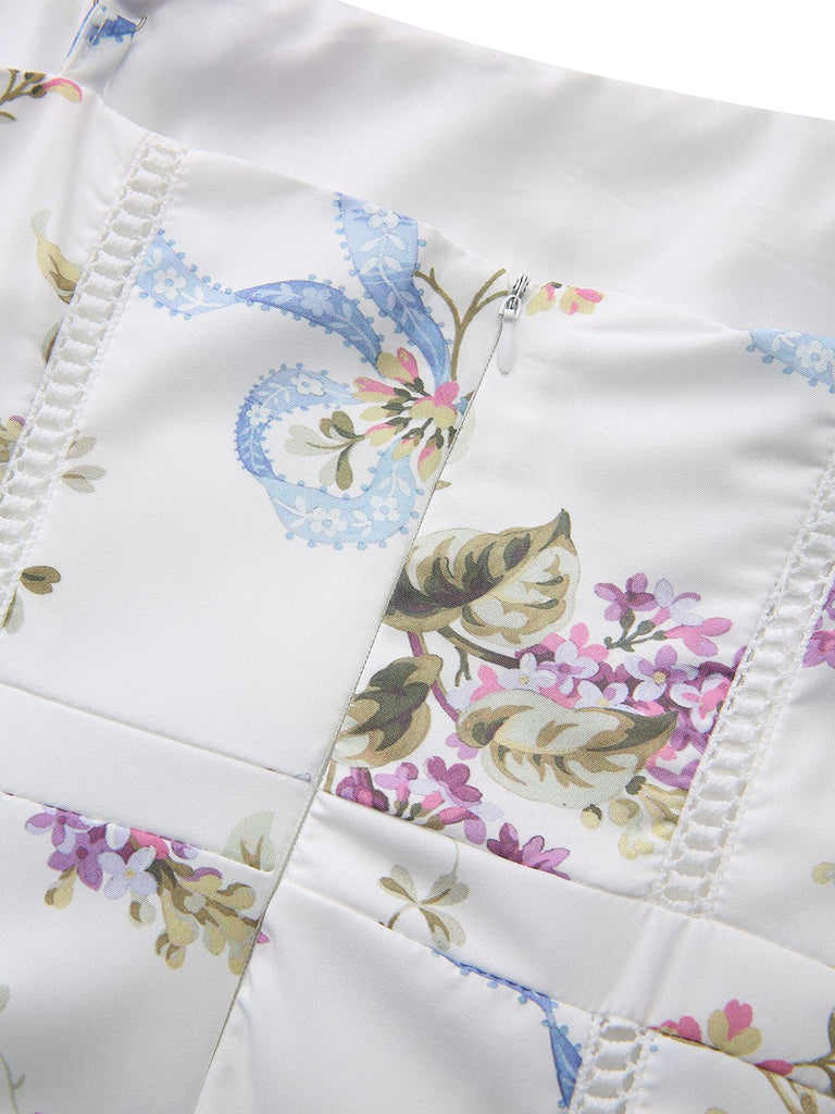 White 1940s Slip Floral Corset Tea Dress - vintage dress, retro fashion, pure white