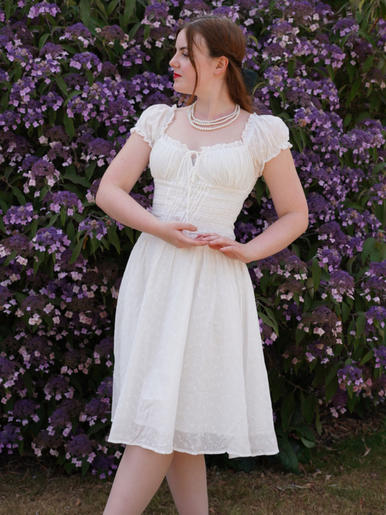 White 1940s Solid Cotton Embroidered Lace Dress, vintage dress, retro fashion - vintage inspired fashion