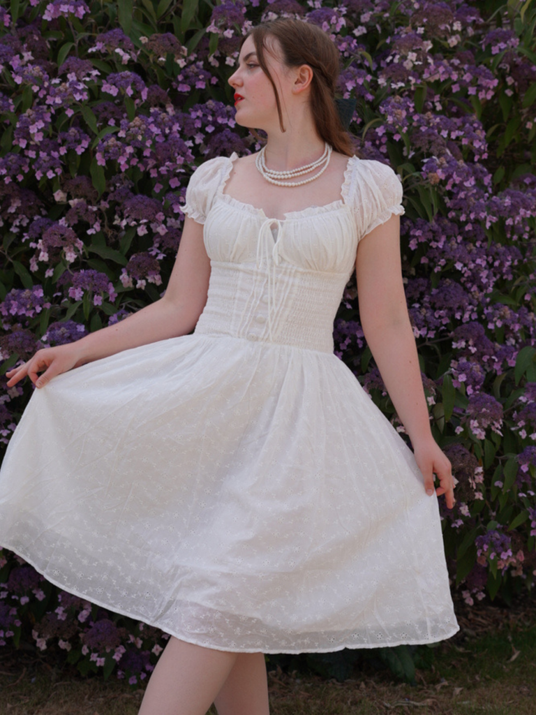 White 1940s Solid Cotton Embroidered Lace Dress, vintage dress, retro fashion - vintage inspired fashion