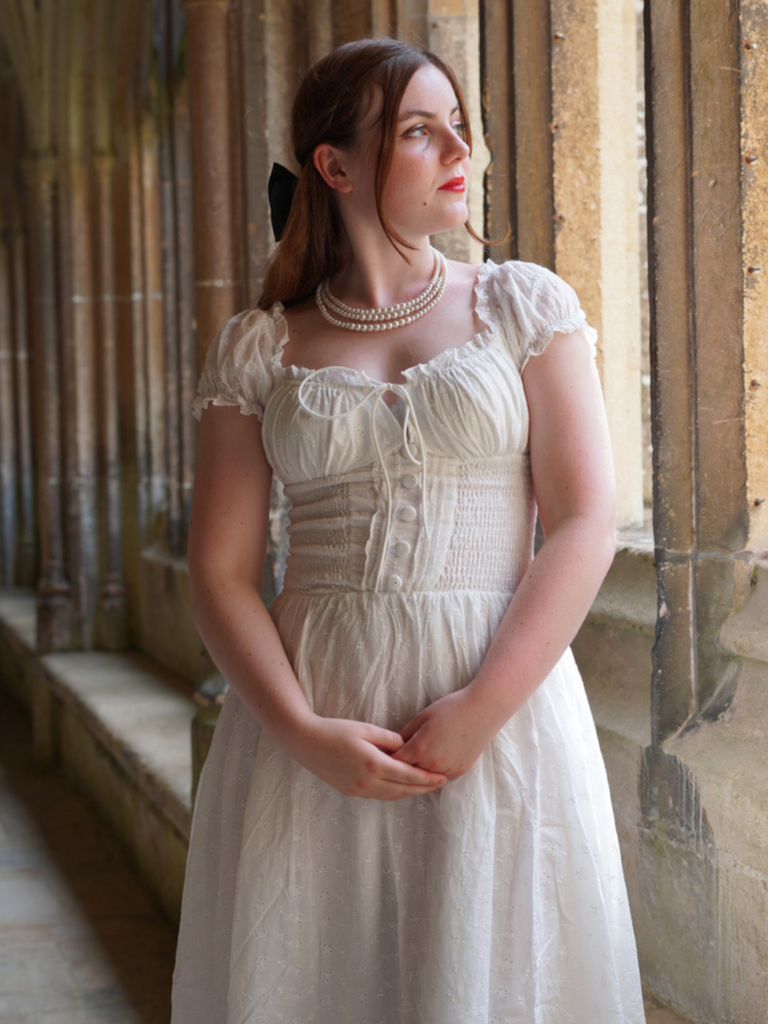 White 1940s Solid Cotton Embroidered Lace Dress, vintage dress, retro fashion - vintage inspired fashion