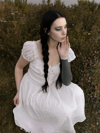 White 1940s Solid Cotton Embroidered Lace Dress - vintage dress, retro fashion, elegant red