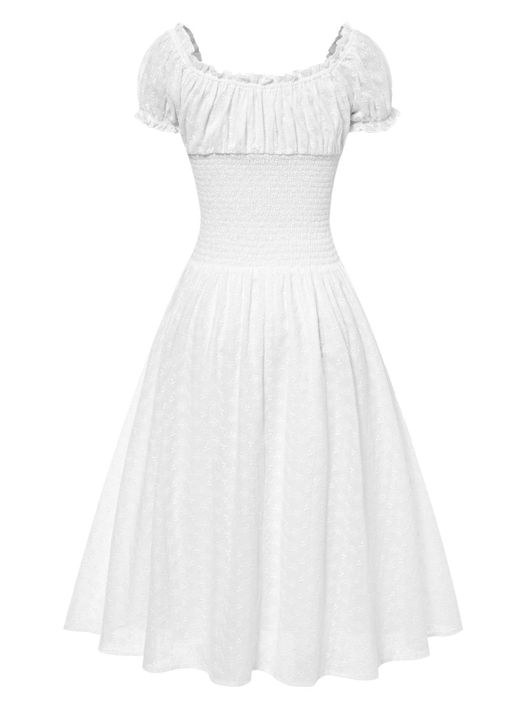 White 1940s Solid Cotton Embroidered Lace Dress, vintage dress, retro fashion, lace detail - perfect for women who love vintage and retro fashion