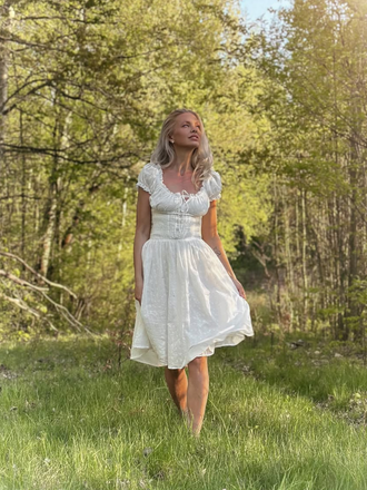 White 1940s Solid Cotton Embroidered Lace Dress, vintage dress, retro fashion, lace detail - perfect for women who love vintage and retro fashion