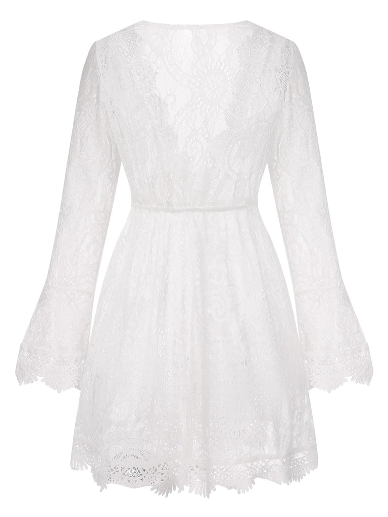 White 1940s Solid Lace Beach Cover Up - vintage fashion, retro style, pure white