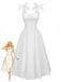 White 1940s Solid Lace-Up Button Dress - vintage dress, retro fashion, pure white