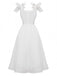 White 1940s Solid Lace-Up Button Dress - vintage dress, retro fashion, pure white