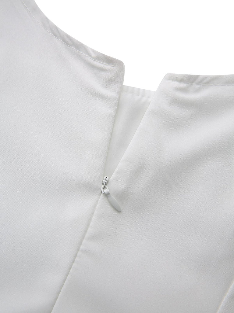 White 1940s Solid Lace-Up Button Dress - vintage dress, retro fashion, pure white