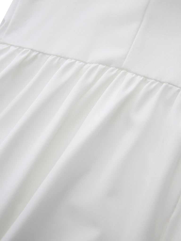 White 1940s Solid Lace-Up Button Dress - vintage dress, retro fashion, pure white