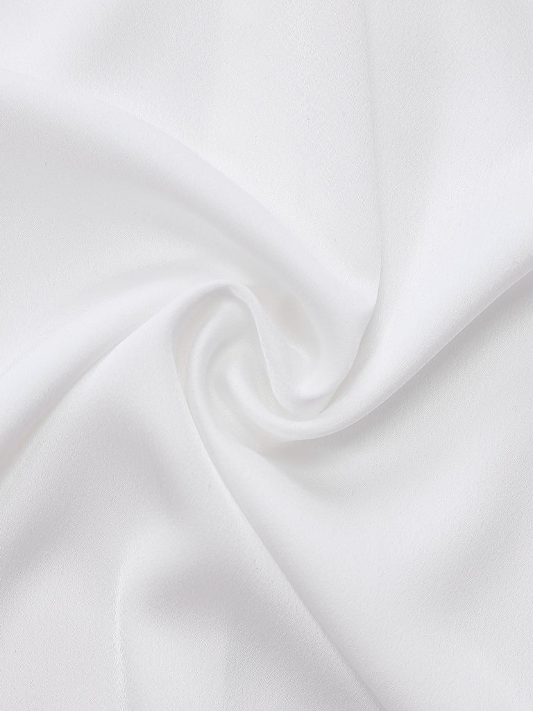 White 1940s Solid Tie Neck Satin Blouse - vintage fashion, retro style, pure white