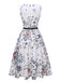 This White 1940s V-Neck Floral Belted Sleeveless Dress wraps her in 1940s elegance, one twirl at a time