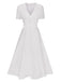 She slips into this White 1940s V-Neck Lace Patchwork Dress and suddenly it's a 1940s daydream