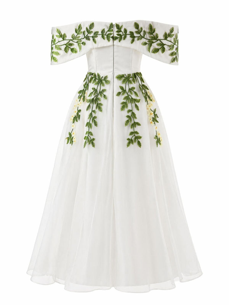 White 1950s Floral Vintage Classic Dress 5