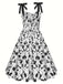 White 1950s Black Flowers Tie-Up Dress, vintage dress, retro fashion, rockabilly, pin-up fashion - perfect for women who love vintage and retro fashion