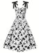 White 1950s Black Flowers Tie-Up Dress, vintage dress, retro fashion, rockabilly, pin-up fashion - perfect for women who love vintage and retro fashion