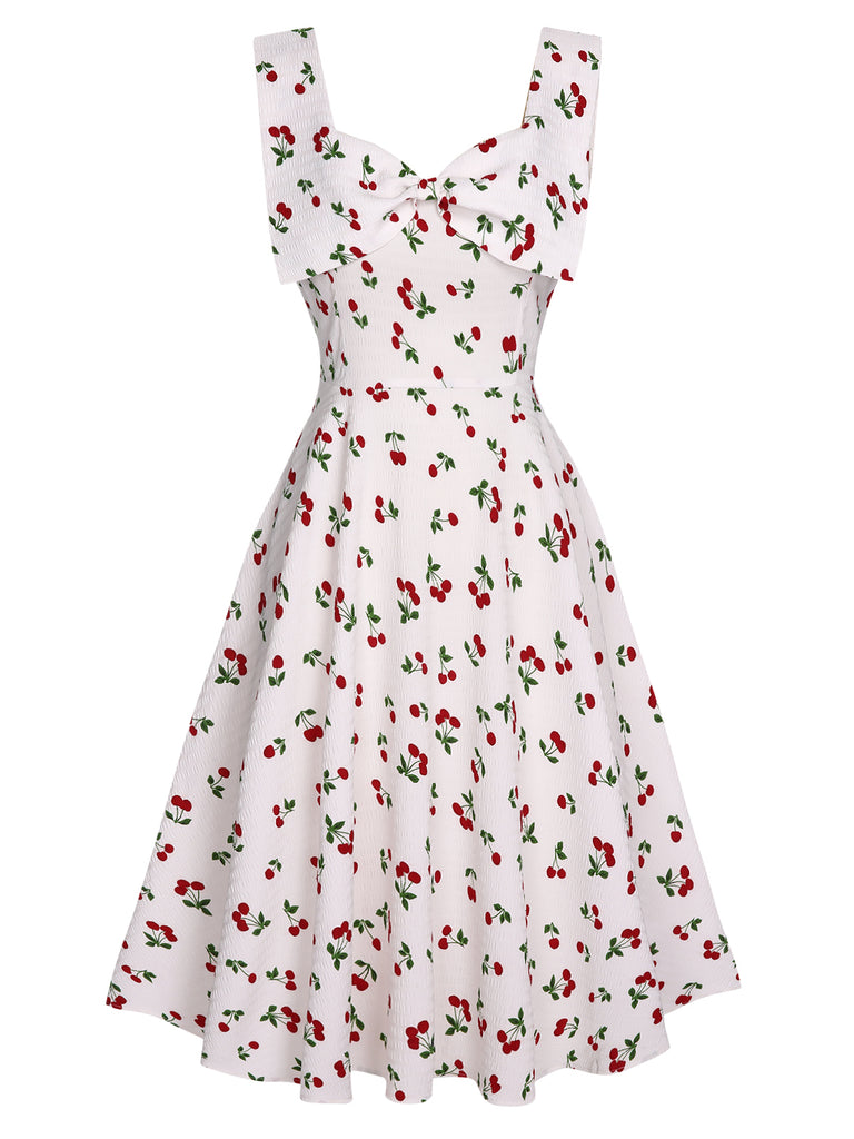 White 1950s Cherry Bow Sweetheart Neck Dress, vintage dress, retro fashion, rockabilly, pin-up fashion - perfect for women who love vintage and retro fashion