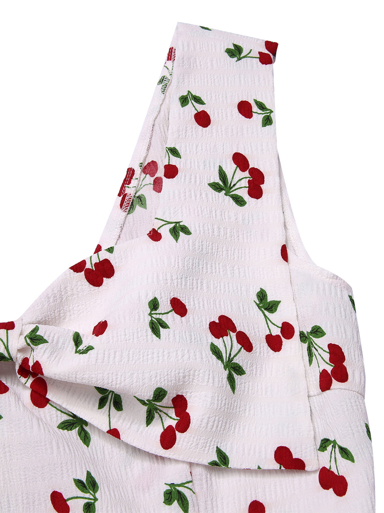 White 1950s Cherry Bow Sweetheart Neck Dress, vintage dress, retro fashion, rockabilly, pin-up fashion - perfect for women who love vintage and retro fashion