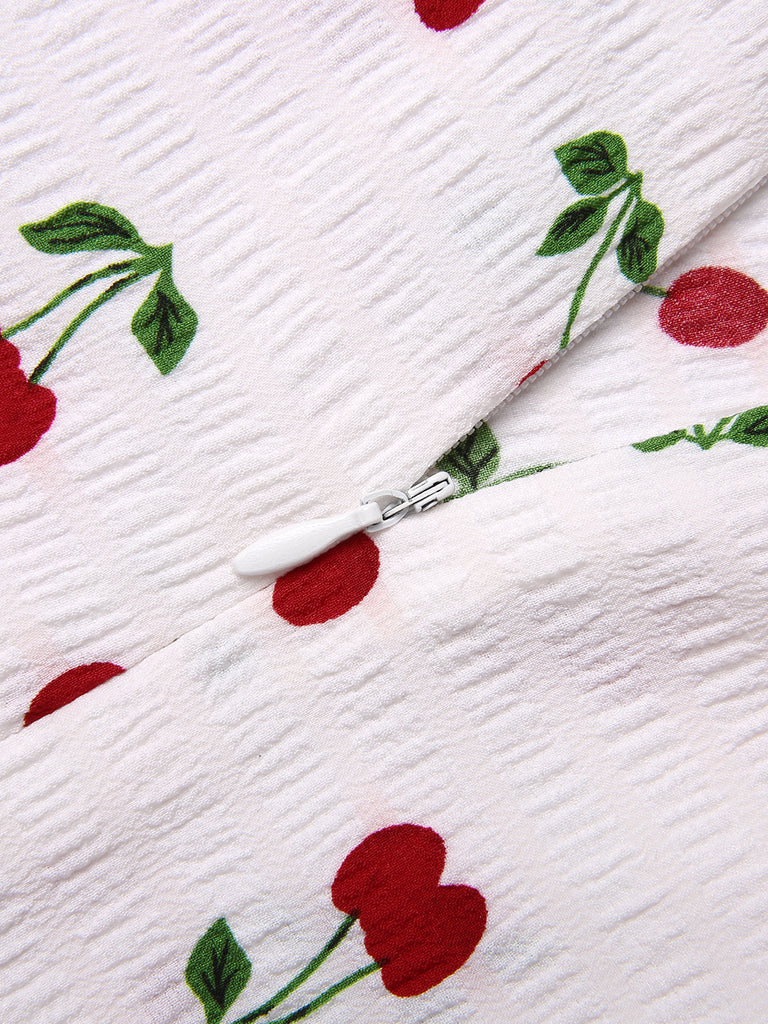 White 1950s Cherry Bow Sweetheart Neck Dress, vintage dress, retro fashion, rockabilly, pin-up fashion - perfect for women who love vintage and retro fashion