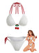 White 1950s Cherry Halter Tie-Side Ribbed Bikini Set - vintage swimsuit, pin-up swimwear for vintage lovers